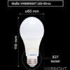 Maße der VIRIBRIGHT LED Birne: 60 mm Durchmesser und 110 mm Höhe