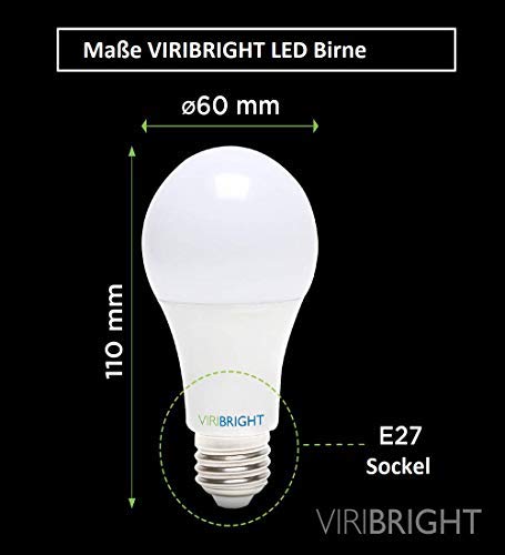 Maße der VIRIBRIGHT LED Birne: 60 mm Durchmesser und 110 mm Höhe