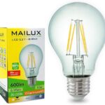 10x MAILUX REN14814 LED Energiesparlampe Glühfaden Birne Filament Lampe Fadenlampe Birne Retrodesign E27 6 Watt klar 600 lm 330° warmweiss 2700 K